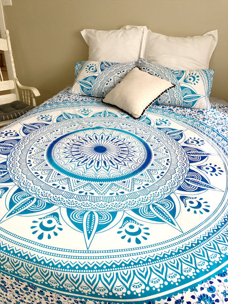 Blue Bohemian Dreams Mandala Double Size Quilt Cover Set