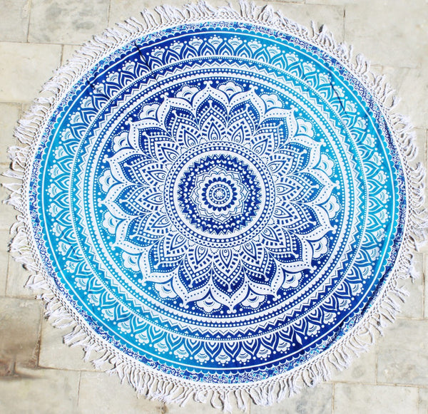 Blue Illusions Round Cotton Throw