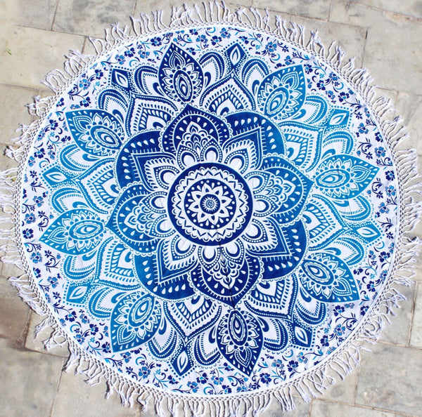 Blue Lotus Round Cotton Throw