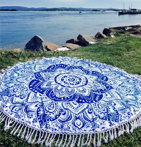 Blue Lotus Round Cotton Throw