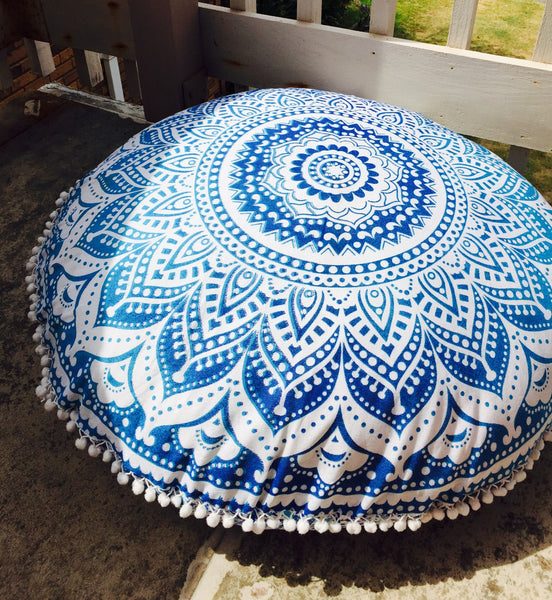 Blue Illusions Round Floor Cushion Cover